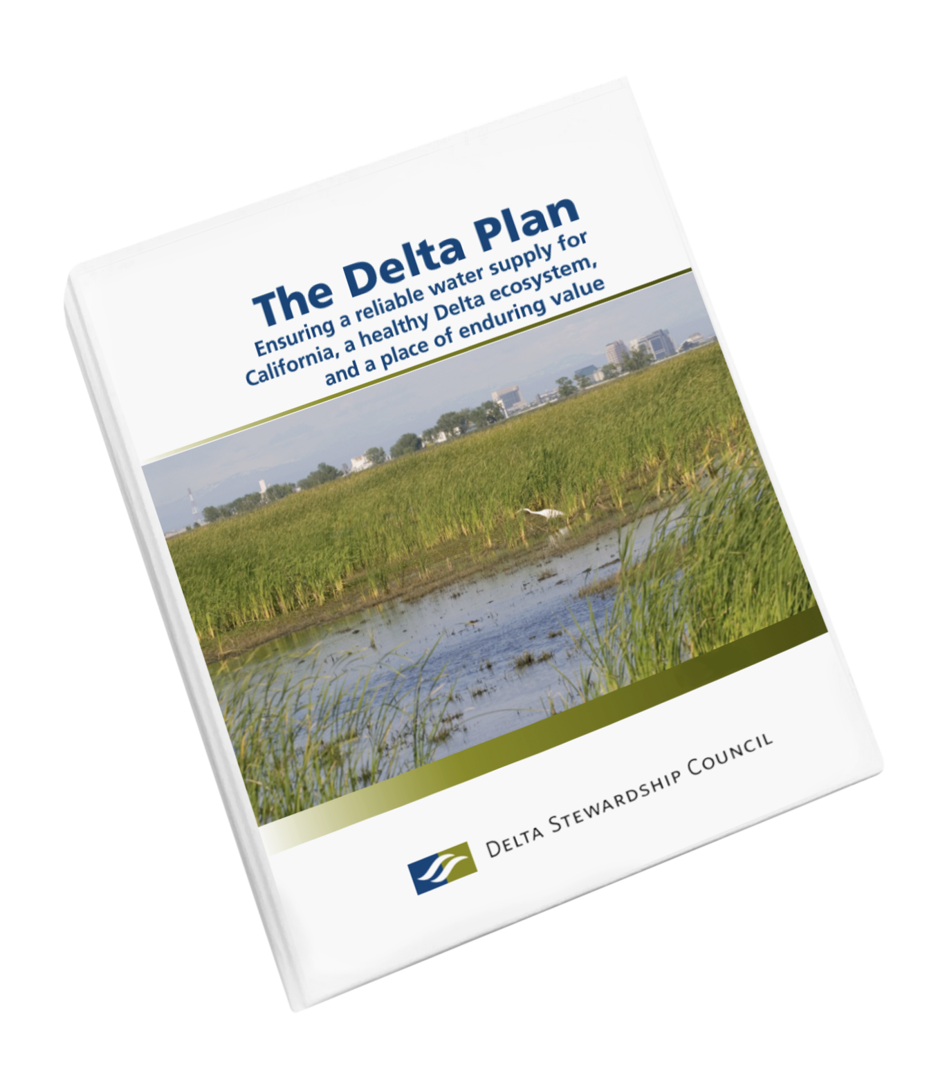 A photo of a binder that contains the Delta Plan.