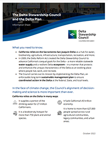 The Delta Stewardship Council and the Delta Plan A screenshot of the first page of an information sheet about the Delta Stewardship Council, a California state agency, and the Delta Plan.