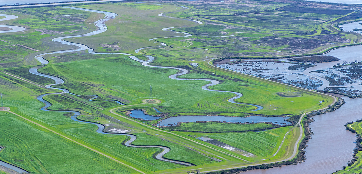 An aerial view of the Lookout Slough Tidal Habitat Restoration and Flood Improvement Project in Solano County.