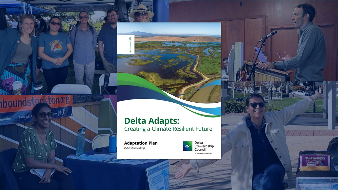 A collage of photos Delta Stewardship Council staff took while attending outreach events as part of its Delta Adapts climate initiative.